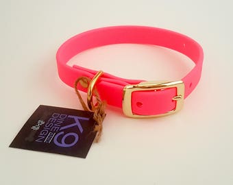 Biothane Dog Collars. Comes in multiple colours with stainless steel hardware. Waterproof dog collar.