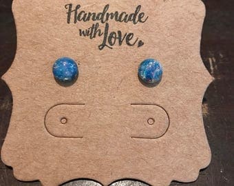 7mm blue fire opal stud earrings on surgical steel posts. Hypoallergenic