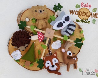 Woodland Baby Mobile- Forest Mobile- Cot/Crib Mobile - Hanging Mobile - Fox- Raccoon- Deer- Hedgehog- Bear