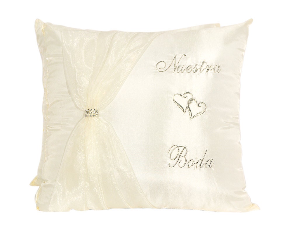 Ivory Wedding Kneeling Pillows Set Embroidered Nuestra Boda
