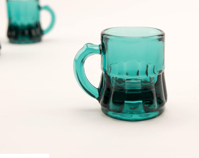 Teal Blue Shot Glass Set | Toy Beer Mugs | Federal Glass Co | Beer Mug Shots | Vintage Shot Glasses