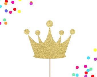 Crown Cake Topper | Prince Cake Topper | Princess Cake Topper | Tiara | Princess Birthday Party Decor | Glitter Gold Crown Cake Topper