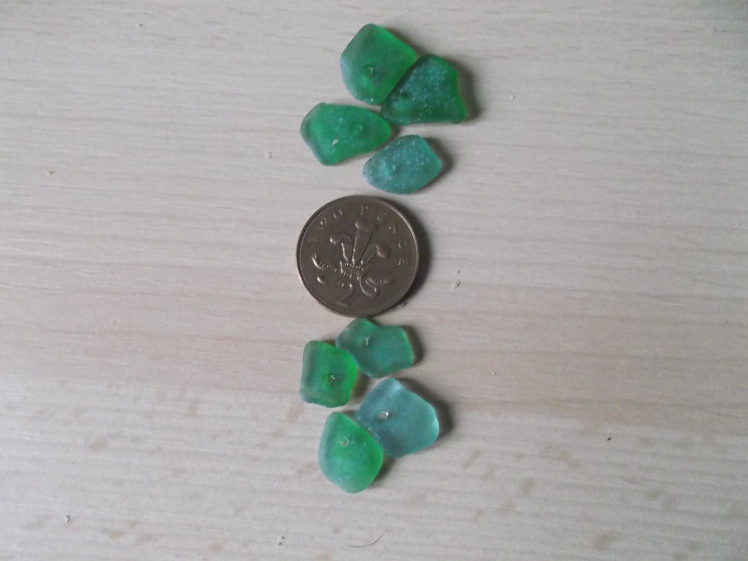 8 assorted green sea glass/stones naturally tumbled from Northern Italy