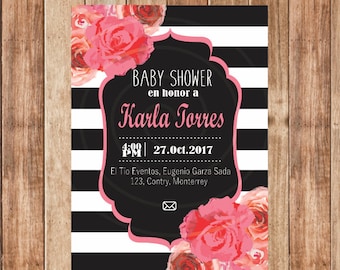Invitation Baby Shower custom, Kate Spade, pink, stripes, Vintage, Digital, Invitation, printable