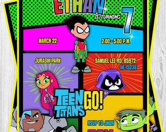 Digital invitation for Teen Titans Go Birthday.