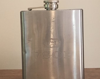 Vintage VSOP Silver Flask, Stainless Steel, E&J VSOP, Vintage Hip Flask, 1970's, Vintage Liquor Flask