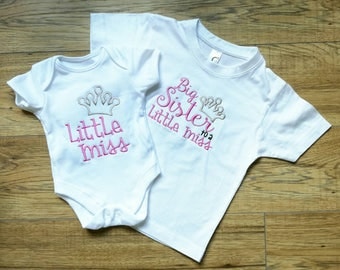 Big Sister, Little Miss, Little Sister, sisters, siblings, baby girl, new big sister gift, baby gift, baby vest, sister vest, sister t-shirt