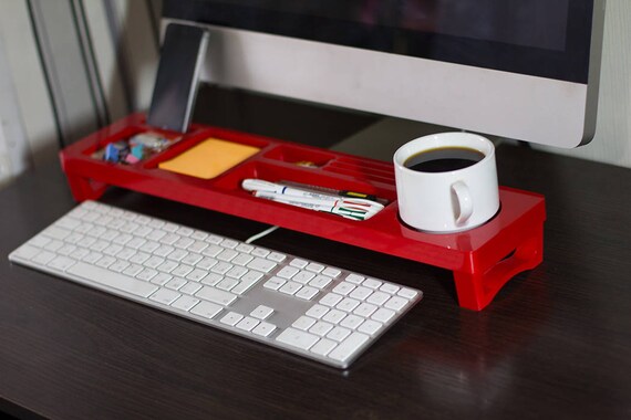 Red Glossy Color Paint Wood Desk Organizer Desk Accessories