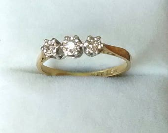 REDUCED Antique 18ct Ring, Platinum, Diamond Trilogy, Size 5.5 - L