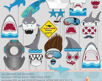 Shark Diving Surfing Summer Photo Booth Props for Shark Party
