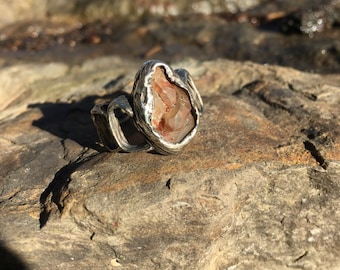 Cast White Bronze Ring with Tangerine Quartz