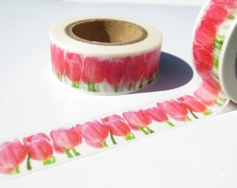 Pretty Pink Tulips Washi Tape / Lovely Floral Tulip Design Tape