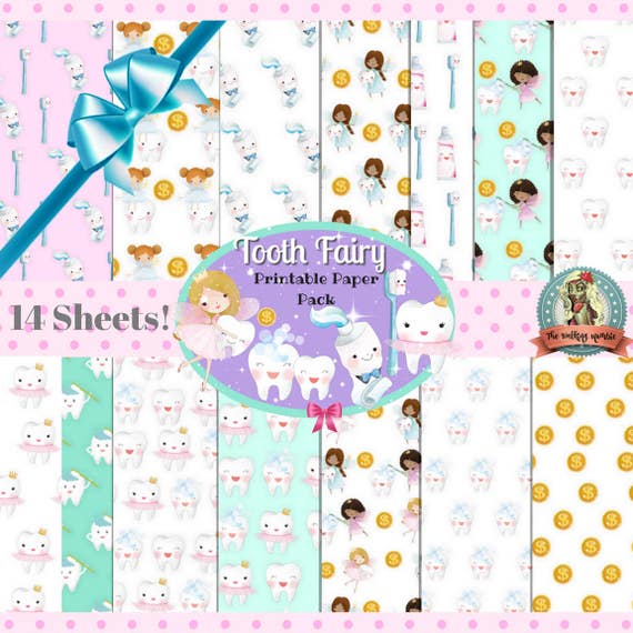 Tooth Fairy Printable Paper Pack 14 Sheets Teeth, Tooth Fairy Paper