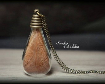 Antique bronze glass vials necklace with genuine spring
