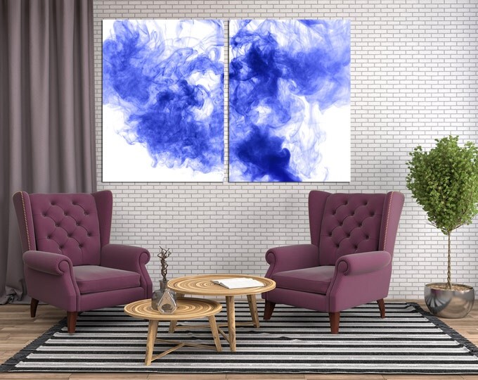 Blue smoke canvas wall art, smoke photography, smoke colored art, swirling smoke wall art, smoke fine art, smoke fantasy art, multipanel art