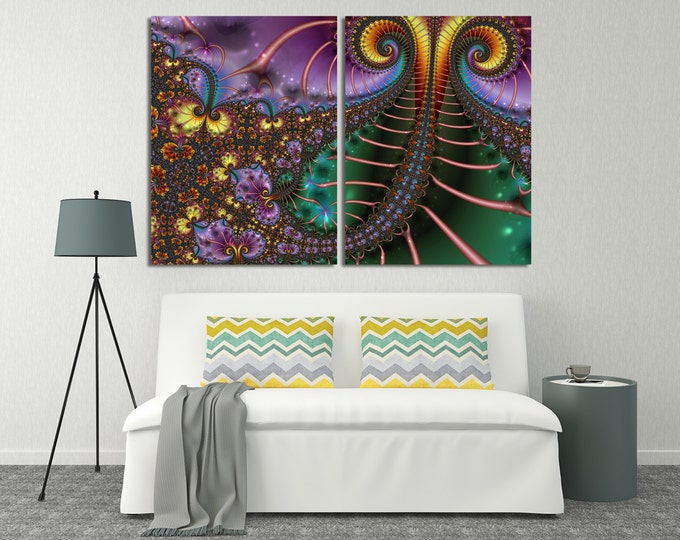 Large colorful fractal wall art, multipanel fractal psychedelic art print, trippy fractal art, canvas fractal, contemporary art