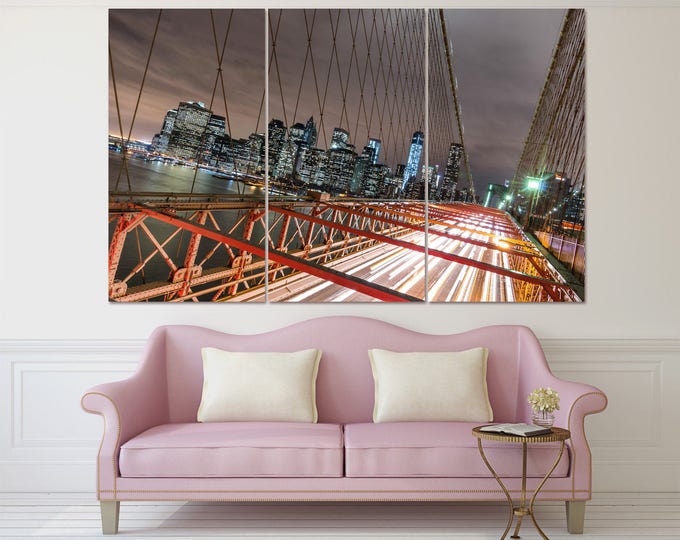 Buy Brooklyn bridge art, New York landscape wall art, Brooklyn Bridge canvas print, NYC wall art, New York Landscape night cityscape canvas