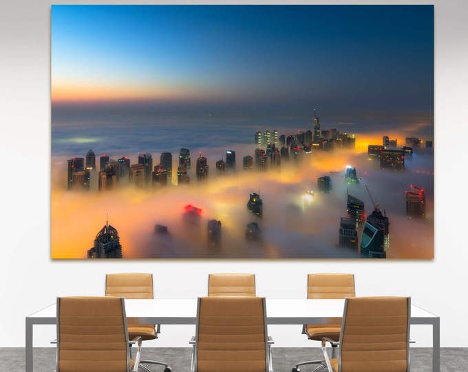 Dubai cloud illuminated by the traffic below canvas wall art, Dubai skyscraper print, dubai skyline canvas print, united arab emirates print