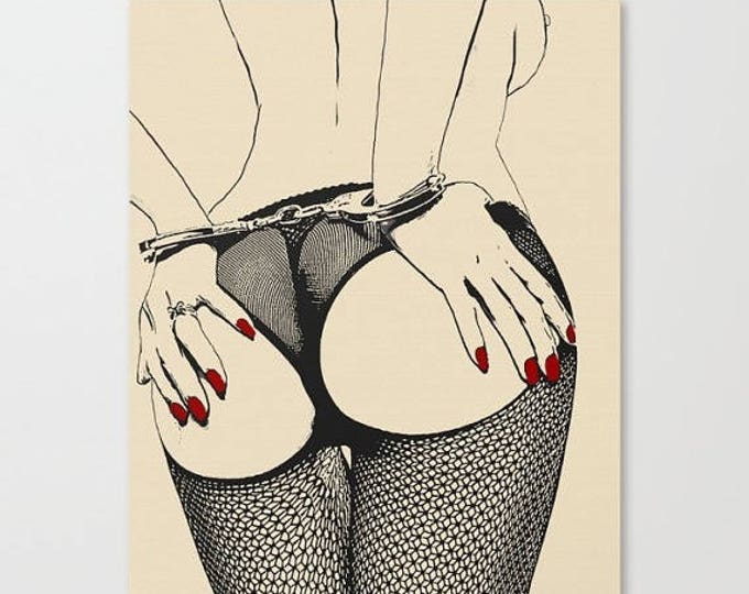 Erotic Art Canvas Print - Booty View, unique sexy pop art style print, Perfect girl in submissive, BDSM pose, sensual high quality artwork