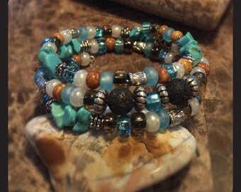 Aromatherapy Wrap Bracelet (with Turqouise stones)