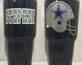 Dallas Cowboys 30oz Insulated Tumbler / Metallic Blue / Personalized with Helmet and Name/Monogram Vinyl Decals
