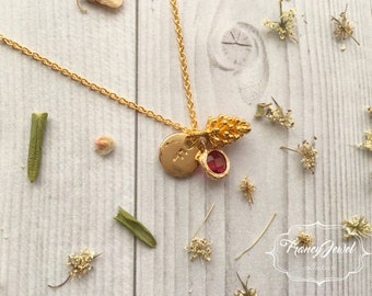 Pinecone necklace, initial necklace, mini pinecone, pine cone necklace, nature jewelry, nature necklace, gold, crystal jewelry, minimalist