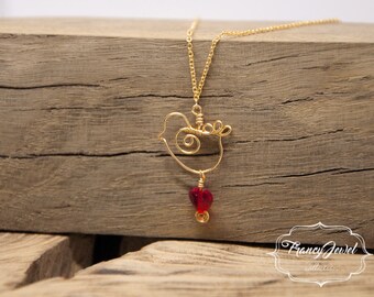 Bird necklace, gold necklace, robin necklace, bird jewelry, green jewelry, birthday gifts, engagement gift, lucky gift, nature inspired