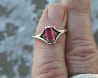Tourmaline ring, sterling silver ring, red tourmaline, pink tourmaline, birthday, Christmas in July
