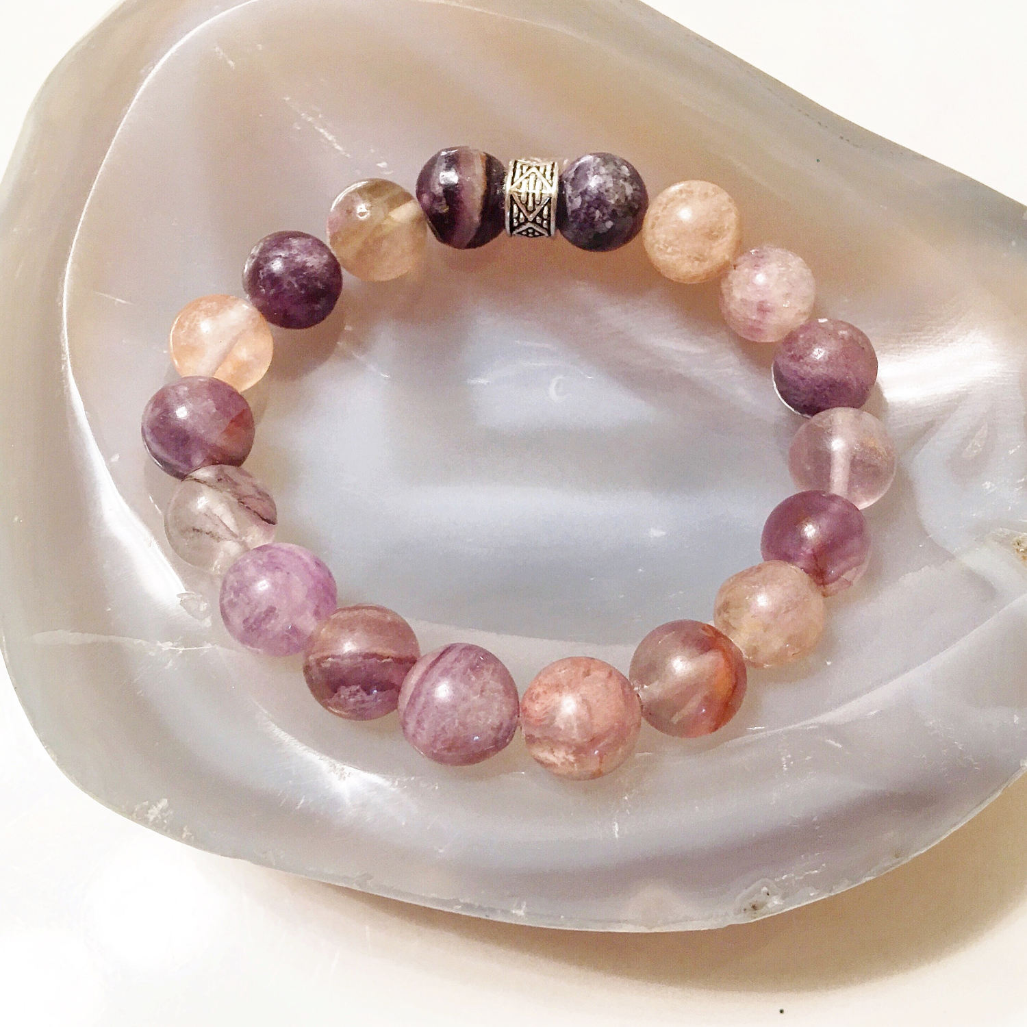 Rainbow Fluorite Beaded Bracelet Fluorite Stretch Bracelet