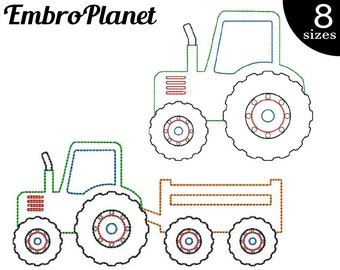 Outline Tractors - Designs for Embroidery Machine Instant Download Digital Graphic Stitch 4x4 5x7 inch hoop tractor farm machine File 487e
