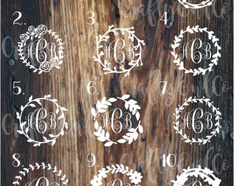Wreath Monogram decal, leaves Monogram decal, Monogram sticker, vine monogram, yeti cooler decal, laptop decal, car decal, tumbler sticker