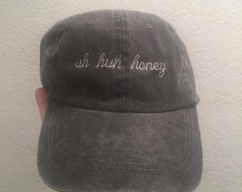 uh huh honey embroidered hat mom cap dat hat cry baby faded black baseball style kanye hip hop yeezus lyrics pablo