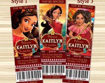 Elena Of Avalor Ticket Invitation. Princess Elena Ticket Invitation. Elena of Avalor Invitation. Diy Princess Elena Birthday Party.