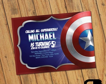 Captain America Invitation - Captain America Invite - Captain America Birthday Invitation - Birthday Party - Digital File Download