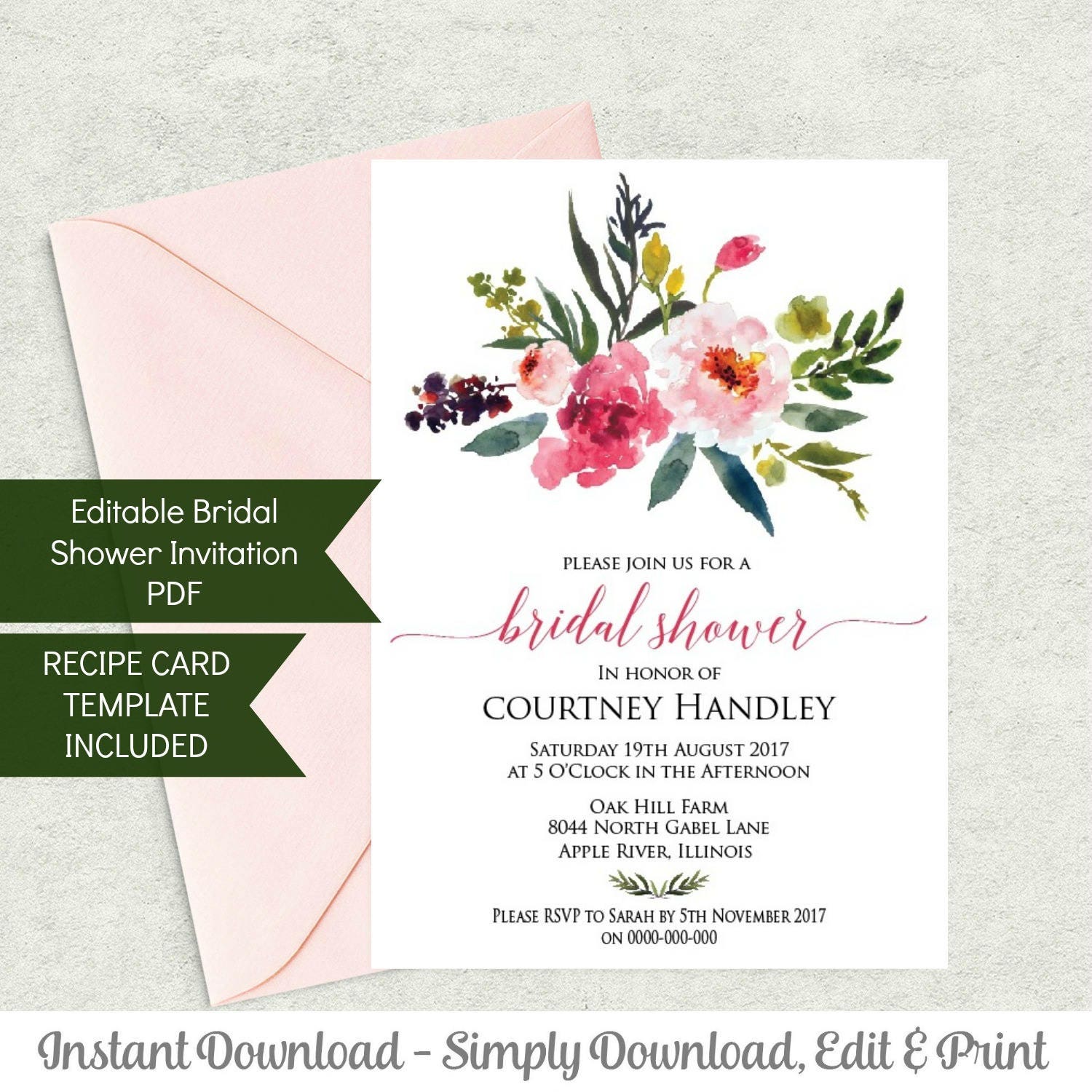 Bridal Shower Postcard Invitation Template 7