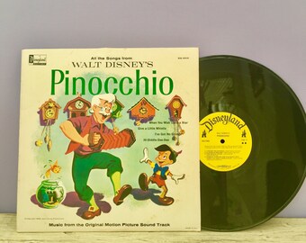 Vintage Walt Disney Pinocchio Record Album, 1963 Disney Vinyl, 1960s Pinocchio Vinyl Album, Pinocchio Movie Music Soundtrack