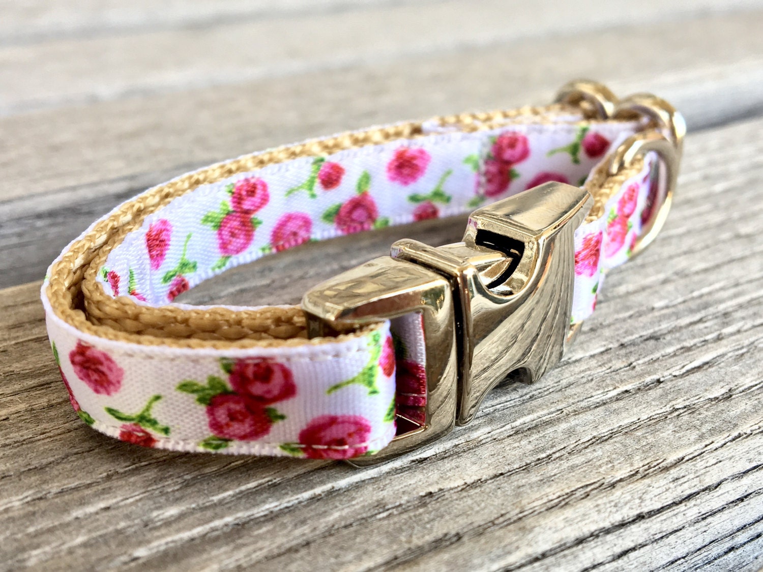 White Floral Teacup Dog Collar Pink Rose Teacup Dog Collar