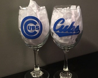 Pair of Chicago Cubs Wine Glasses