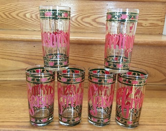 Six Vintage Culver Season"s Greetings Holiday Christmas Highball glasses or tumblers