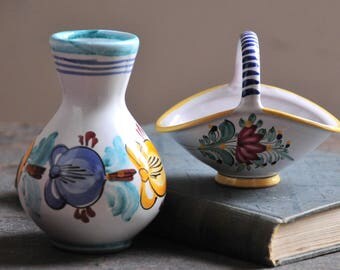small vintage ceramic vase, hand painted pottery vase,