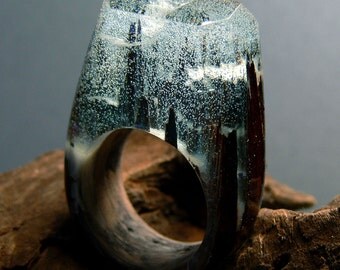 Snowy Forest Wooden Resin Ring made with Santos Rosewood and Snow effects