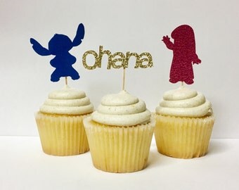 Lilo & Stitch / Cupcake Toppers / Disney Cupcake Toppers / Custom Cupcake Toppers / Glitter Party Decor / Disney Themed Party Supplies