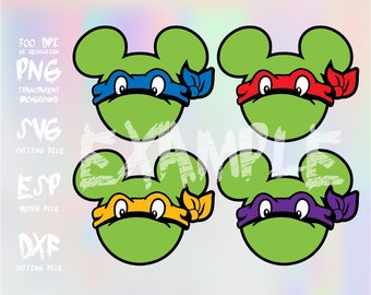 Mickey heads Ninja Turtle ,clipart,SVG,PNG 300dpi ,ESP vector