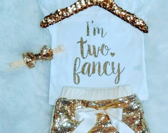 I'm TWO Fancy 2nd Birthday Outfit Girl 2nd Birthday Shirt It's My Birthday Shirt 2 Birthday Outfit 2 Gold Birthday Outfit Second Birthday