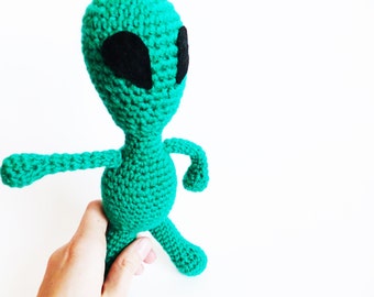 Green Alien Amigurumi Crochet Doll, Green Alien Stuffed, Green Alien Toy, Green Alien Plush