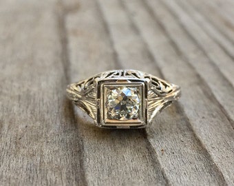 Art Deco filigree diamond engagement ring