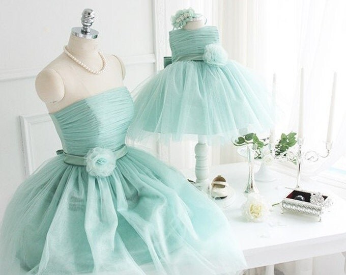 Mint Mother Daughter matching dress Mommy and Me Tutu dress Mom Baby Dress with Flower Dress for Wedding Ball Gowns Bridesmaid dress