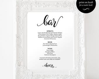 Bar Sign for Wedding - Bar Sign Template - Bar Sign Personalized - Wedding Drinks Signs - Print on kraft - Downloadable wedding #WDH812257