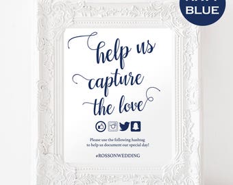 Wedding Hashtag Sign - Capture the Love Hashtag Sign - Social Media Signs - Navy Blue Wedding Sign - Downloadable wedding #WDH812263