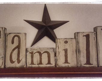 Family Wooden Block Set-Primitive-Primitive decor-Home Decor-Wooden Word family Set-farmhouse Decor-farmhouse Primitive -family Block Set